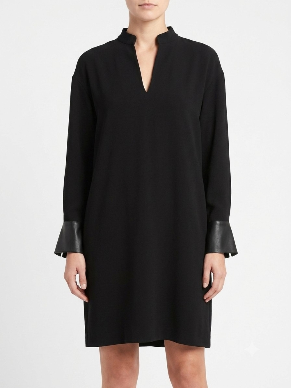 NWT Vince $395 Black Mini Dress with V-Notch and Faux Leather Cuffs M